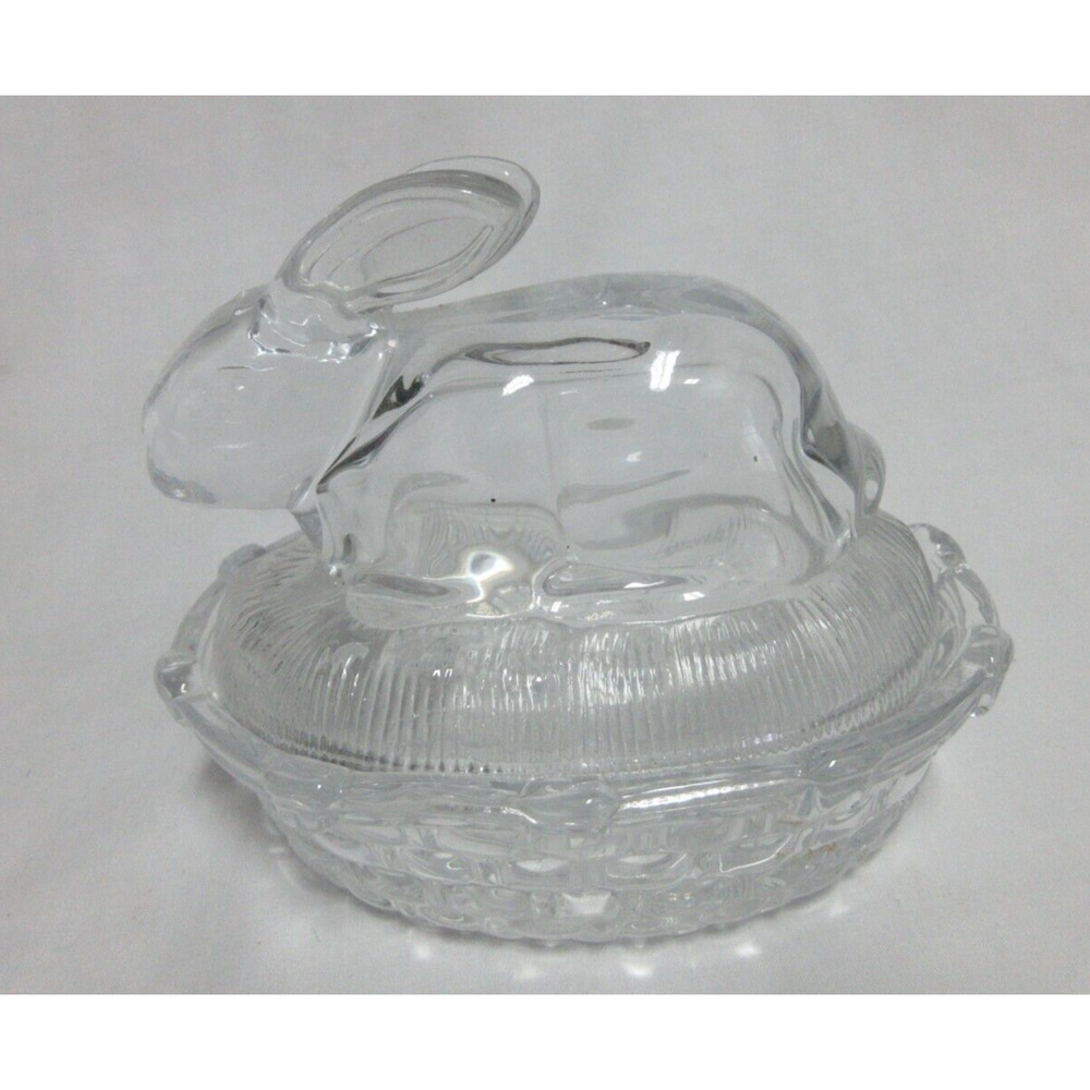 Williams-Sonoma Clear Glass Bunny On Woven Nest Candy Dish Easter Jelly Beans